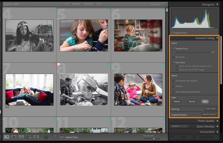 Assisted Culling menu in Adobe Lightroom.