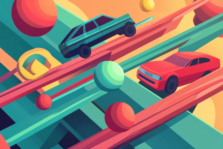 Colourful animation illustrating dynamic motion and the principles of animation based on Newton’s laws.