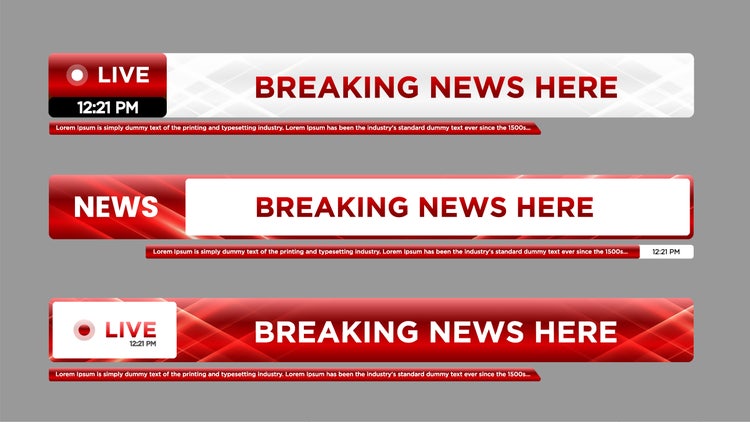 An image showcasing a collection of dynamic lower third bar templates for breaking news and sports, designed to enhance viewer engagement across media platforms.