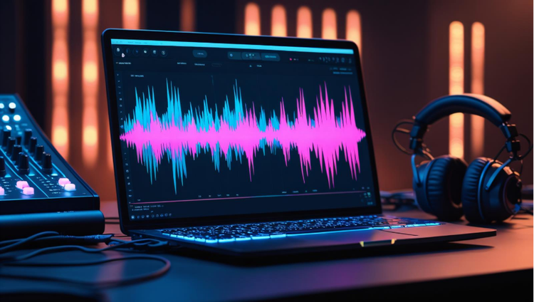 Visual representation of sound waves on a laptop screen.