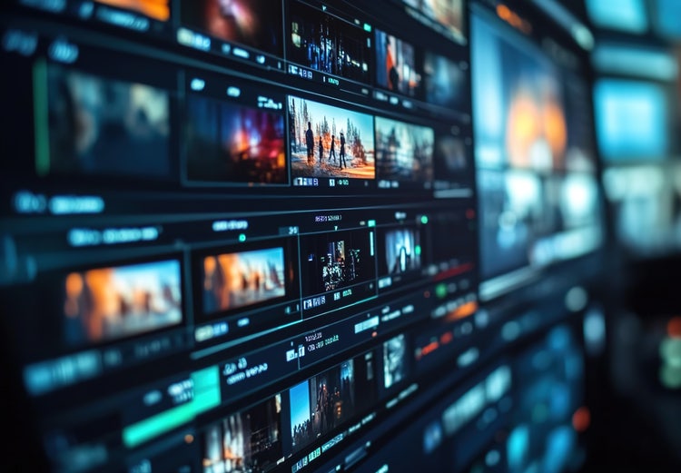 Close-up of a professional video editing timeline interface with multiple clips, showcasing keyframe animation in action.