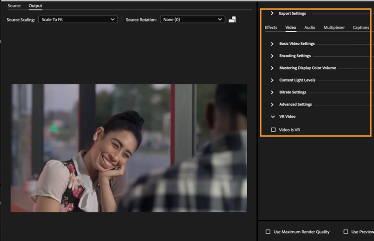 Export settings in Media Encoder.