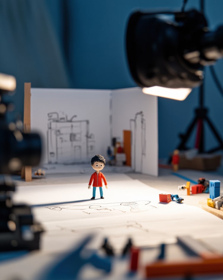 Stop motion animation setup with miniature props for DIY storytelling.
