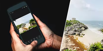 Elements from multiple photos are combined in a composite image with layers dialogue box overlaid
