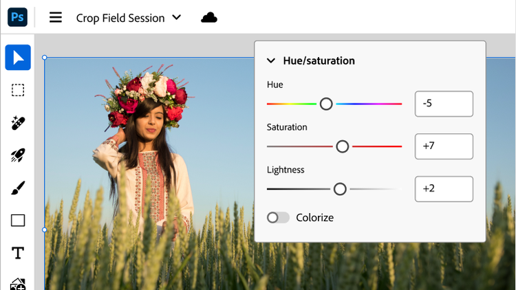 A stunning portrait of a woman in a flower crown amidst swaying wheat, showcasing precise cropping options for visual storytelling.