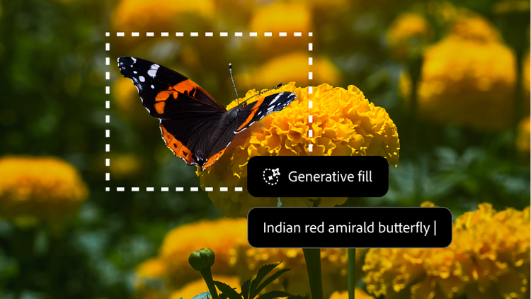 The striking Indian red amiral butterfly is captured against a floral canvas, with innovative tools for seamless background enhancement.