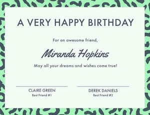 Green Birthday Certificate from Friends Birthday Certificate