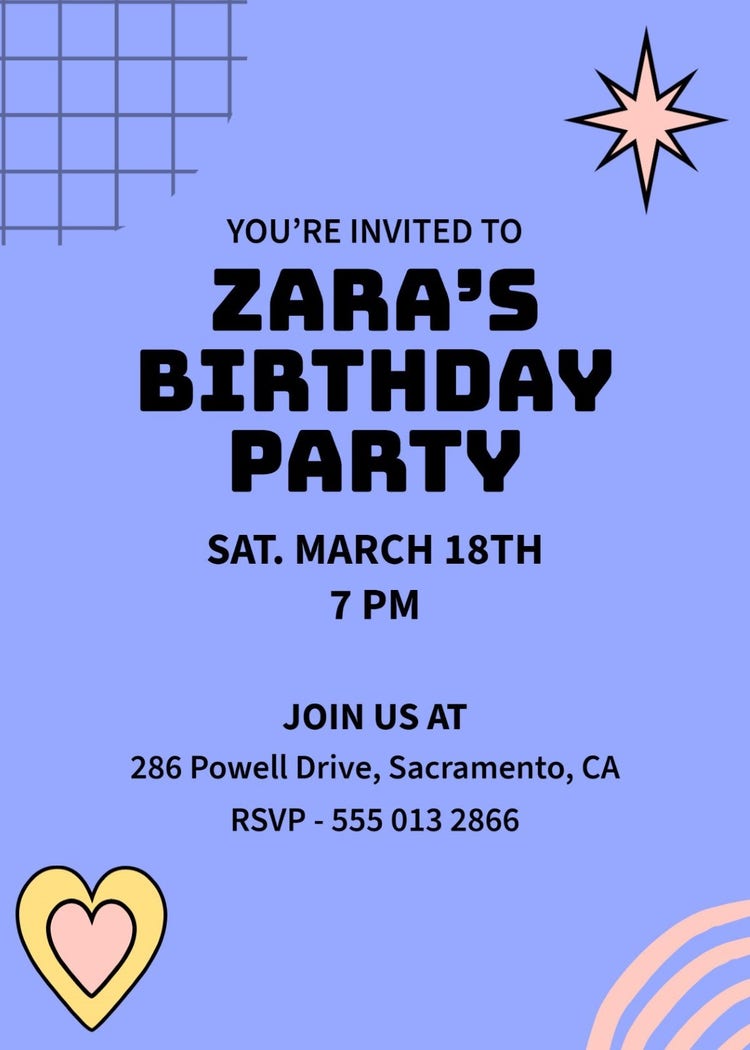 Blue, Pink & Black Grid Fun Party Invitation