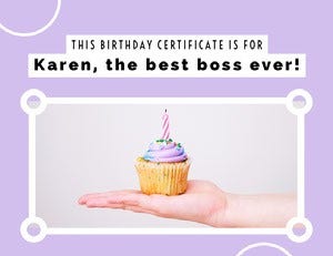 Violet and White Birthday Certificate Birthday Certificate