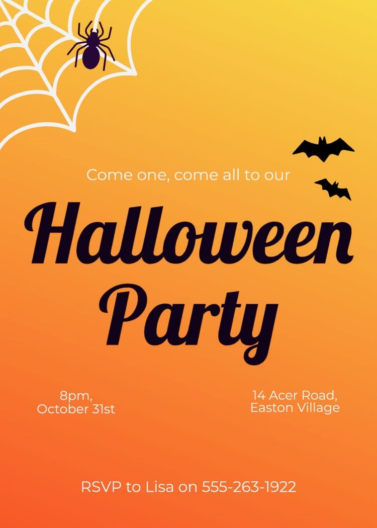 Orange & Black Halloween Party Invite