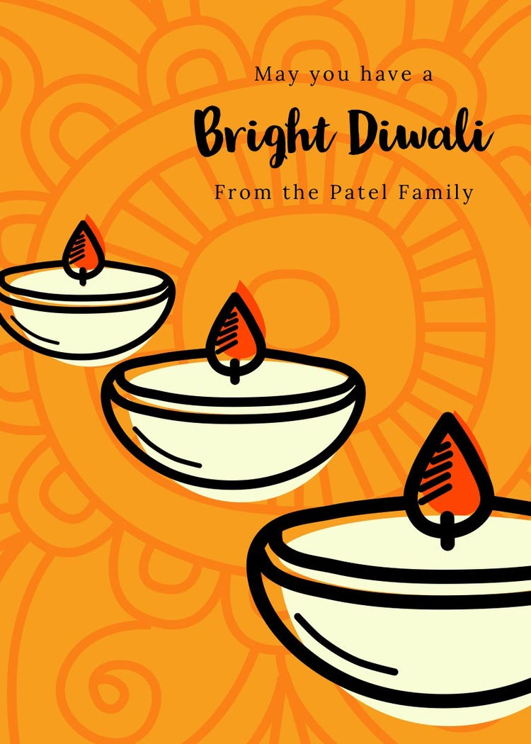 Orange White And Black Happy Diwali Wishes Card