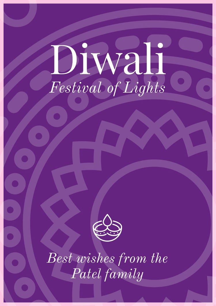 Purple And White Happy Diwali Wishes Card