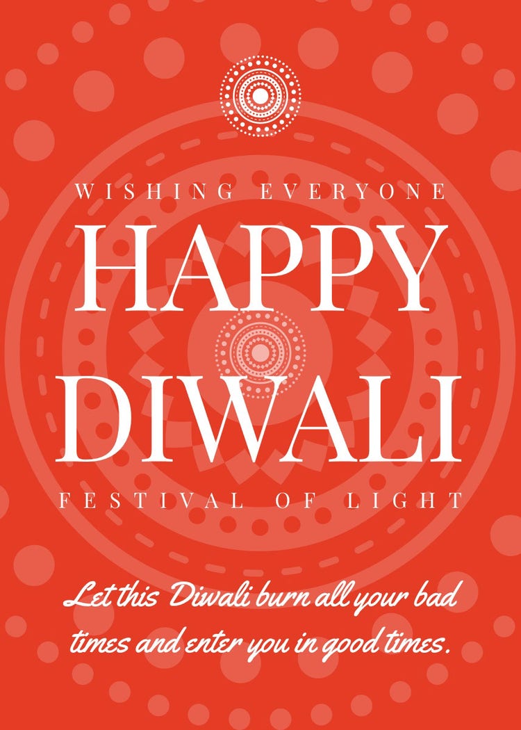 White And Orange Happy Diwali Greeting Card