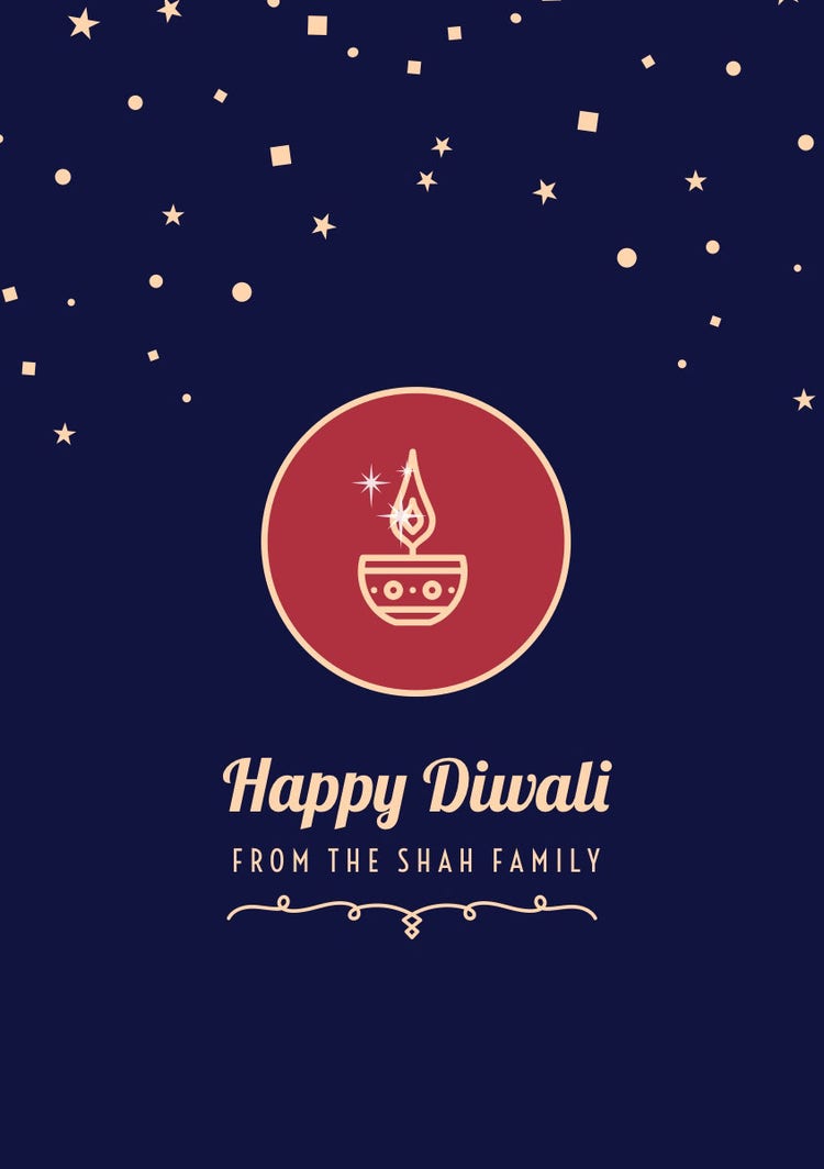 Navy Blue And White Happy Diwali Card