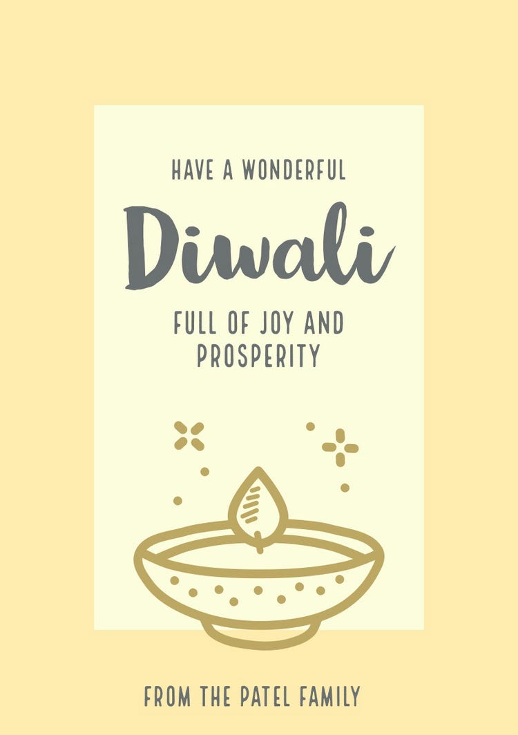 Light Toned Beige And Grey Happy Diwali Wishes Card