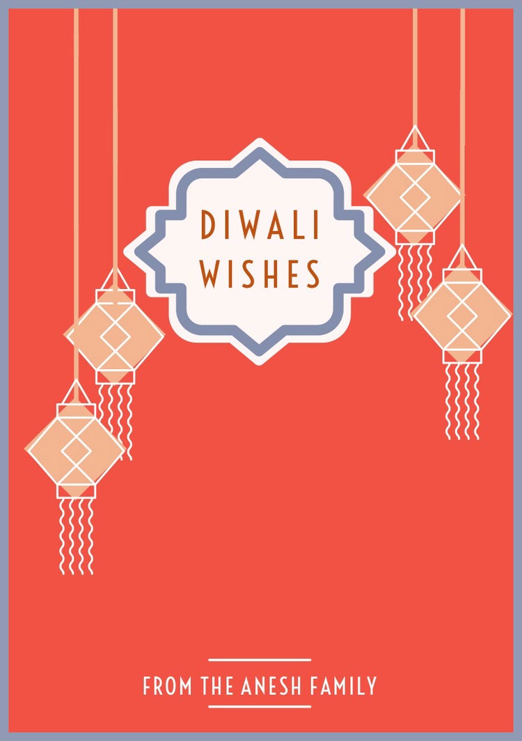 Red And White Happy Diwali Card