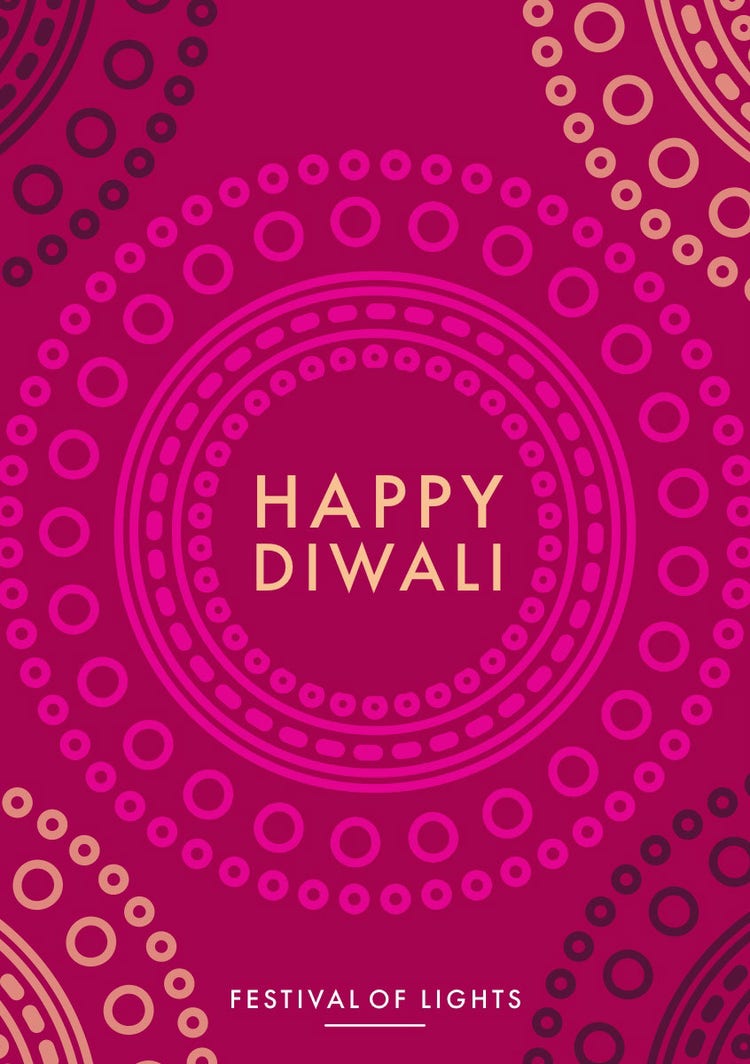 Pink And White Happy Diwali Card