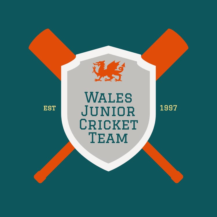 Green Orange & Grey Graphic Crest Bat Cricket Club School Logo