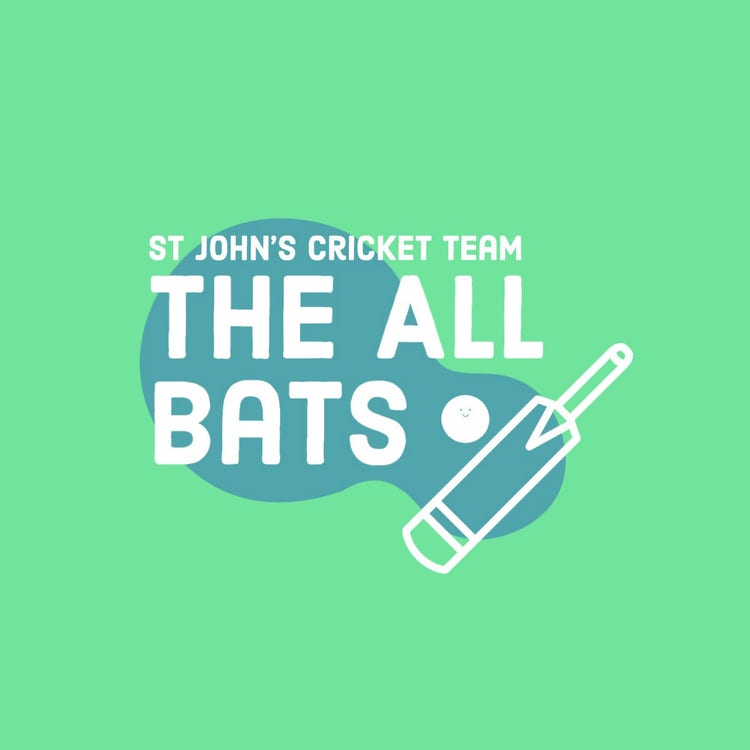 Green Blue & White Graphic Bat & Ball Cricket Club School Logo
