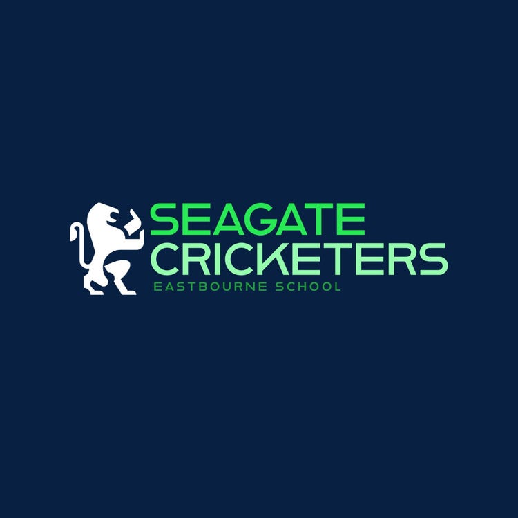 Blue Green & White Graphic Lion Cricket Club School Logo