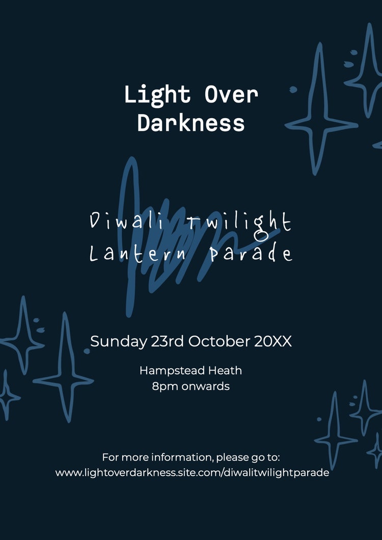 Navy Blue & White Light Over Darkness Diwali Twilight Lantern Parade A3 Poster