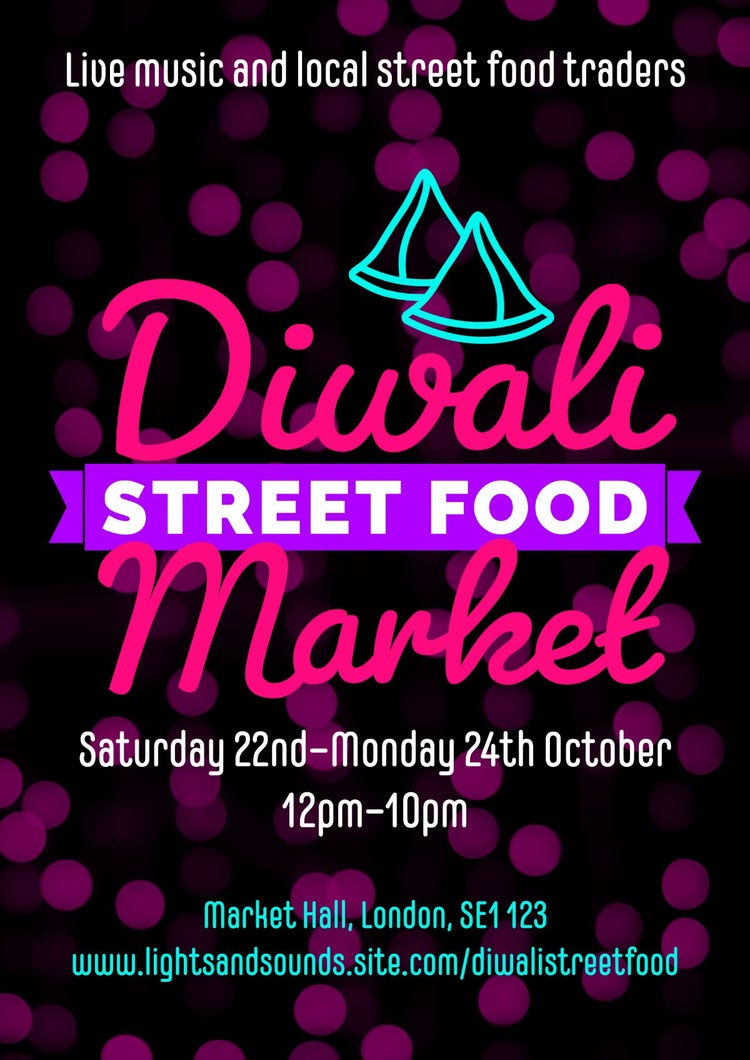 Black Pink & Blue Diwali Street Food Market A3 Poster