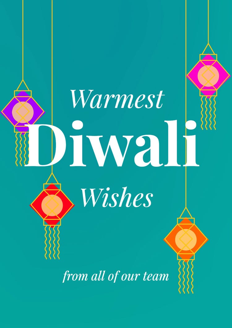 Blue White & Multicoloured Lanterns Warmest Diwali Wishes A3 Poster