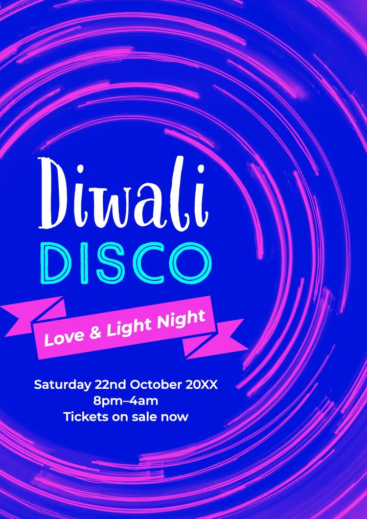 Blue Pink & White Diwali Disco A3 Poster
