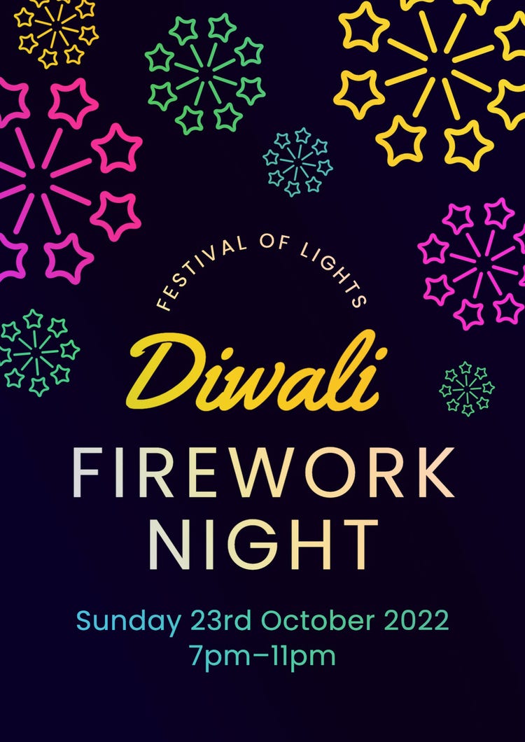 Black & Multicoloured Diwali Firework Night A3 Poster