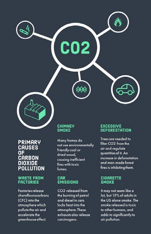 Green and Black Climate Change CO2 Pollution Infographic with Illustrated Graph Infographic Examples