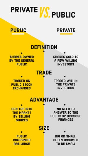Yellow and Gray Private vs Public Business Infographic Infographic Examples