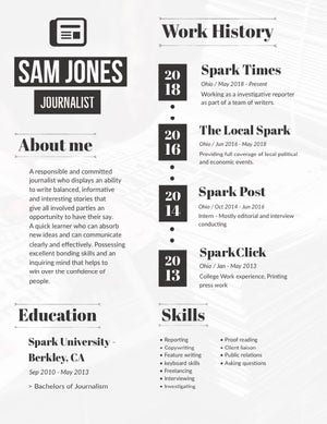 Black and White Journalist Resume Infographic Examples