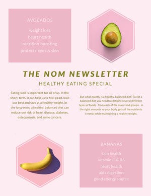 Pink and White Healthy Eating Newsletter Newsletter Examples