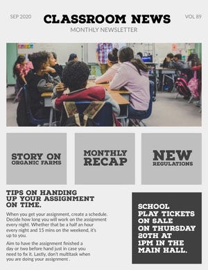 Gray Classroom School and Education Newsletter Newsletter Examples