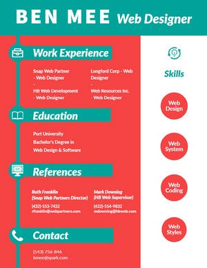 Blue and Red Web Designer Resume Infographic Examples