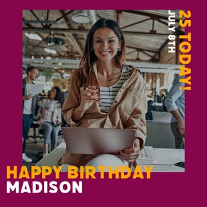 Purple Border Smiling Woman Photo Happy Birthday Instagram Square Happy Birthday Card Ideas