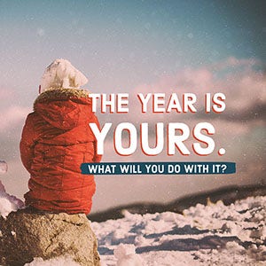 Pink Toned Woman in Coat on Rock, New Year, Instagram Graphic Happy New Year