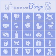 Blue Illustrated Baby Shower Bingo Card Baby Shower