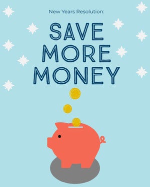 Save Money New Years Resolution Instagram Portrait with Piggybank Happy New Year