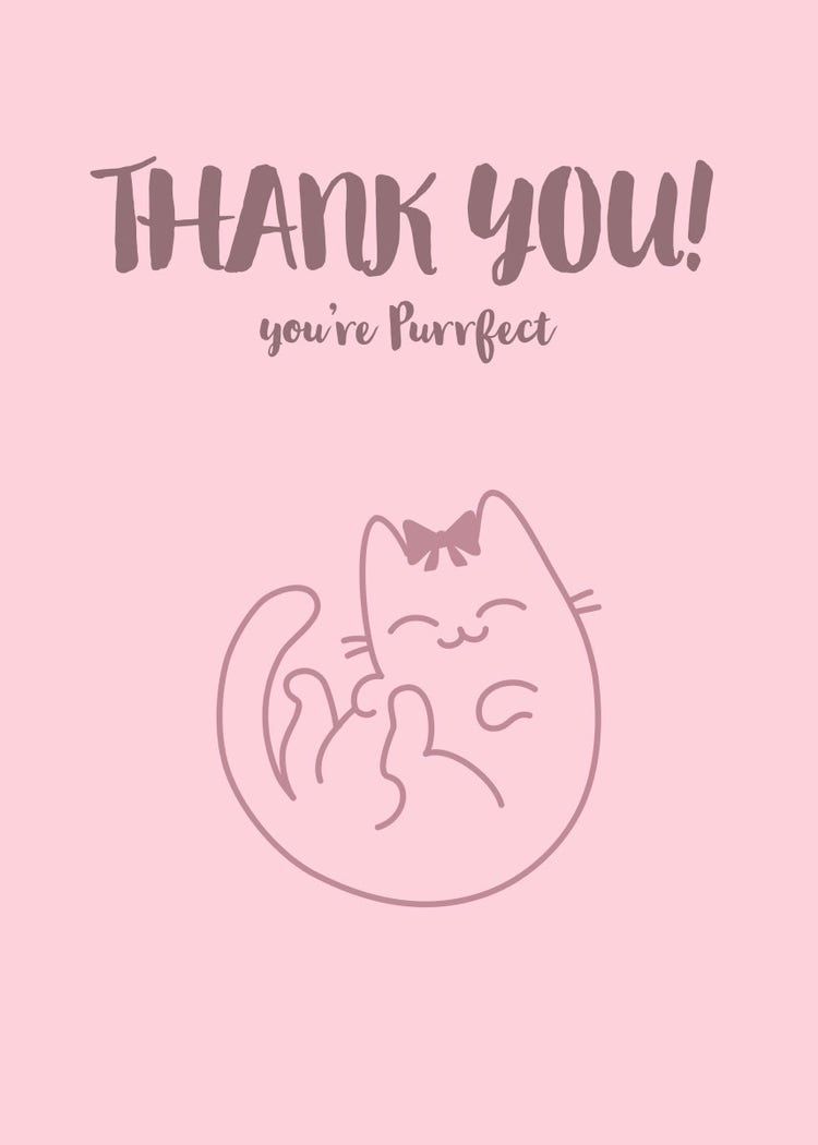 Pink Thank You Card with Cat Pun