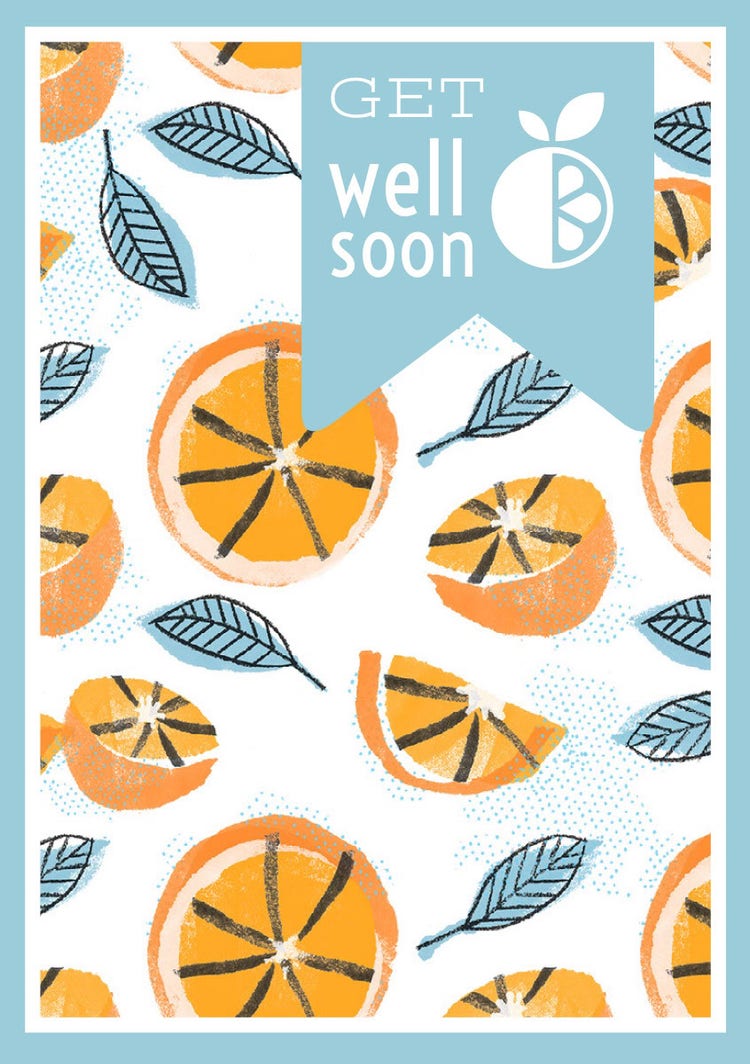 Blue and Orange Get Well Soon Card with Pattern