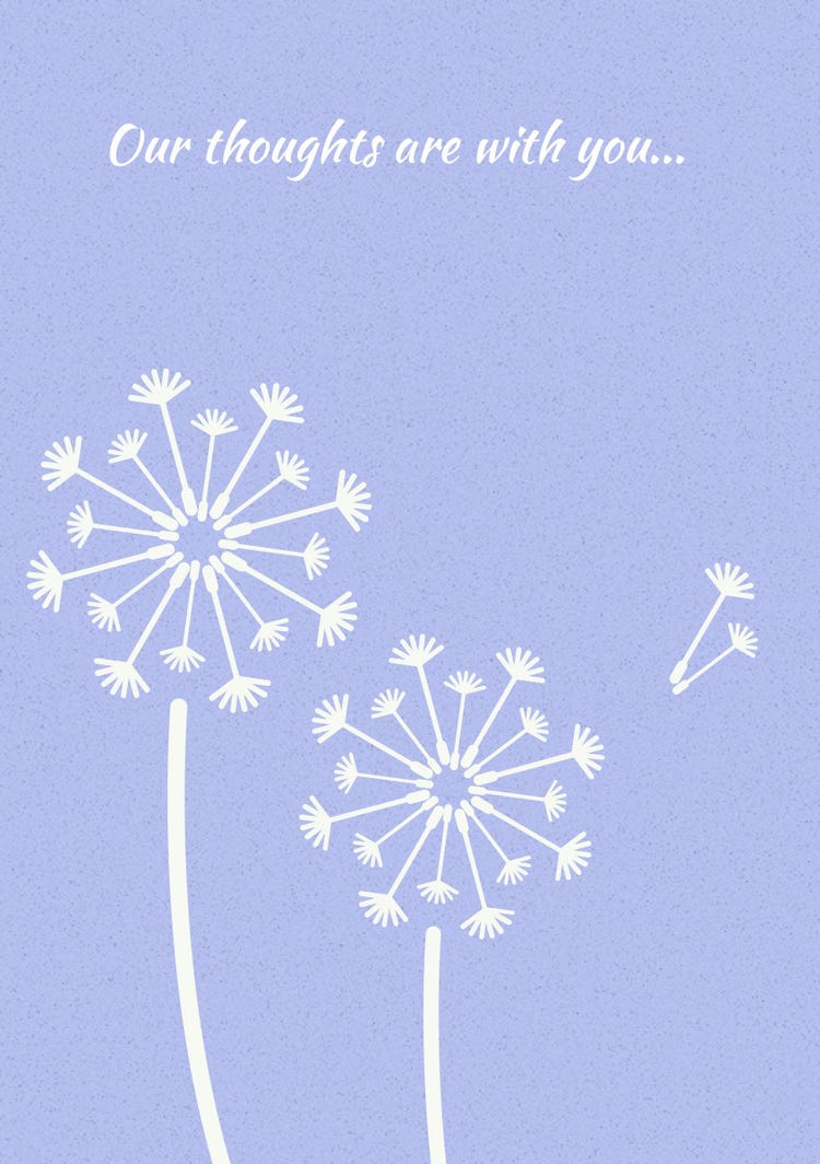Blue Illustrated Sympathy Card with Dandelions