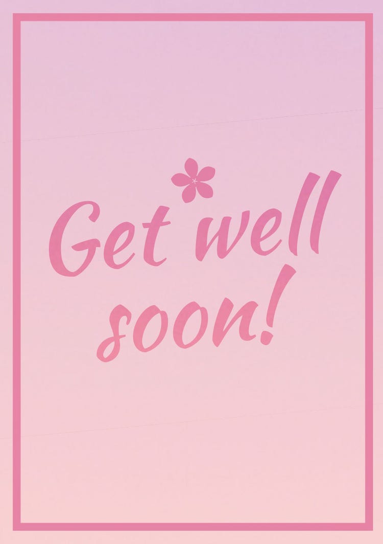 Pink Get Well Soon Card with Frame and Flower