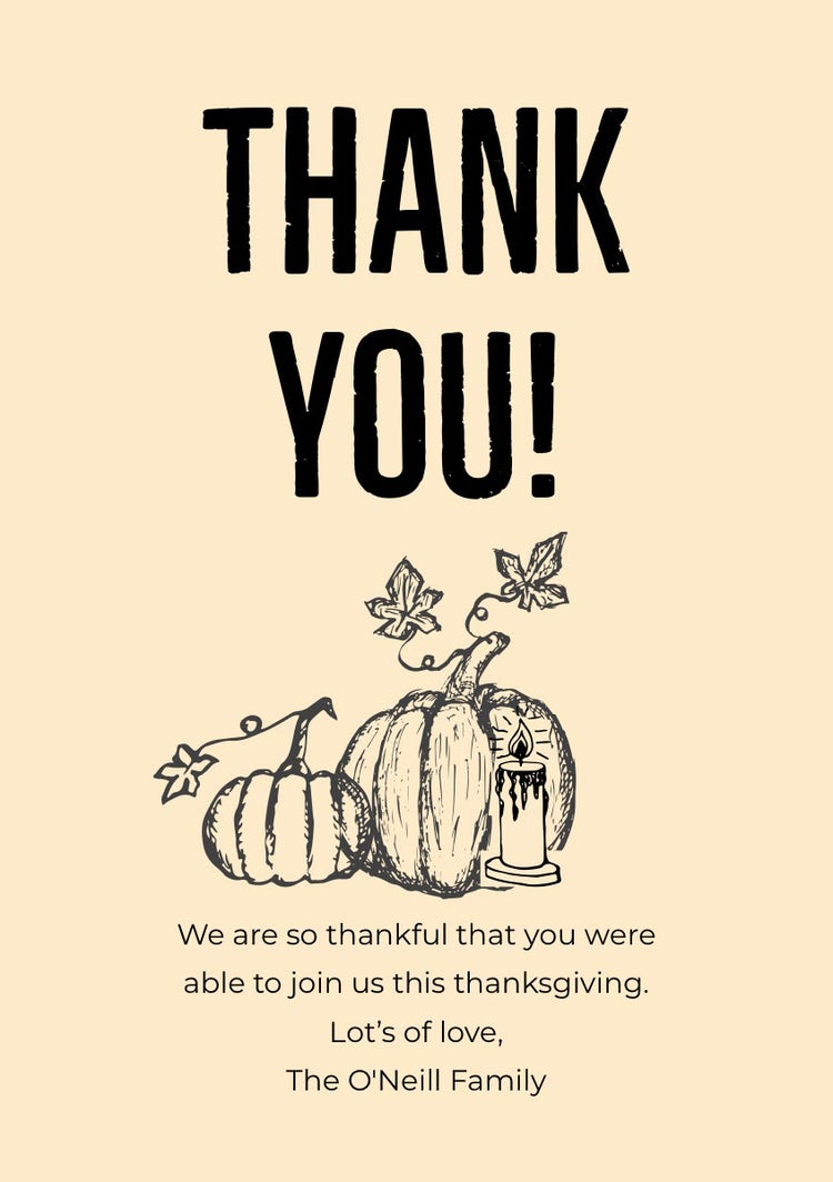 Yellow Illustrated Pumpkin Thanksgiving Dinner Thank You Card