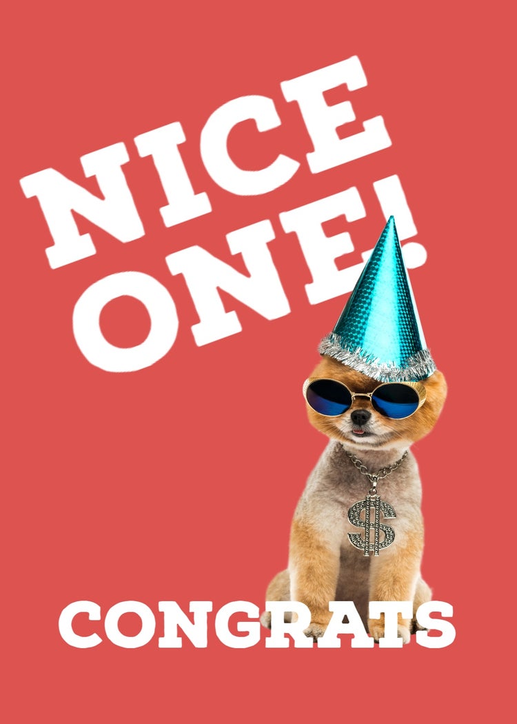 Red White Nice One Funny Dog Congratulations Card