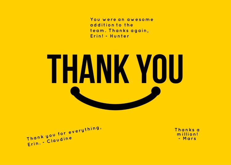 yellow smiley group thank you card