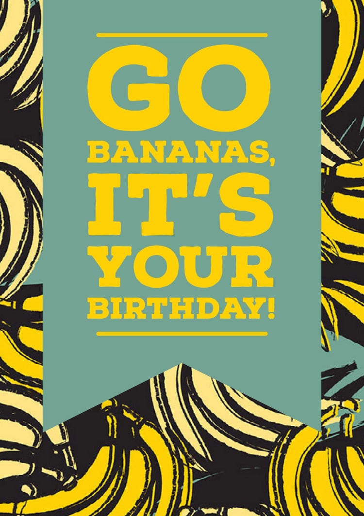 Yellow Happy Birthday Card with Bananas