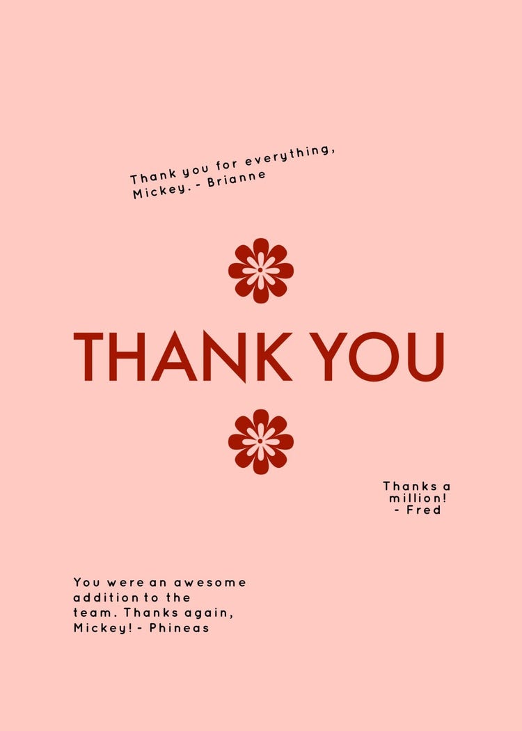 red minimalist group thank you card