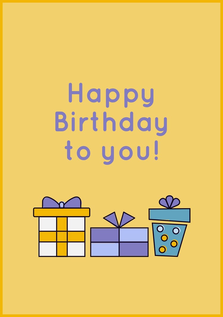 Yellow and Violet Gifts Birthday Card