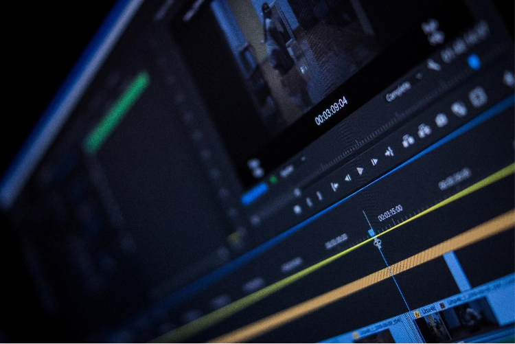 A closeup shot of a video editing timeline showing a clip being adjusted.